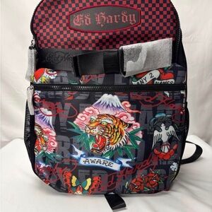 Ed Hardy Black, Red & Multicolor Tattoo-Print Backpack